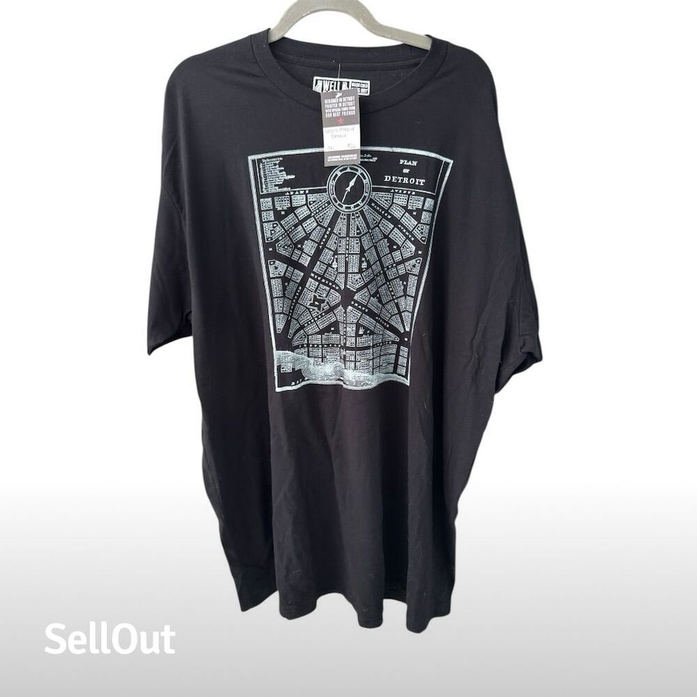 Well Done Goods Men's 3XL Big & Tall Black Detroit 1800s Map Graphic T-Shirt